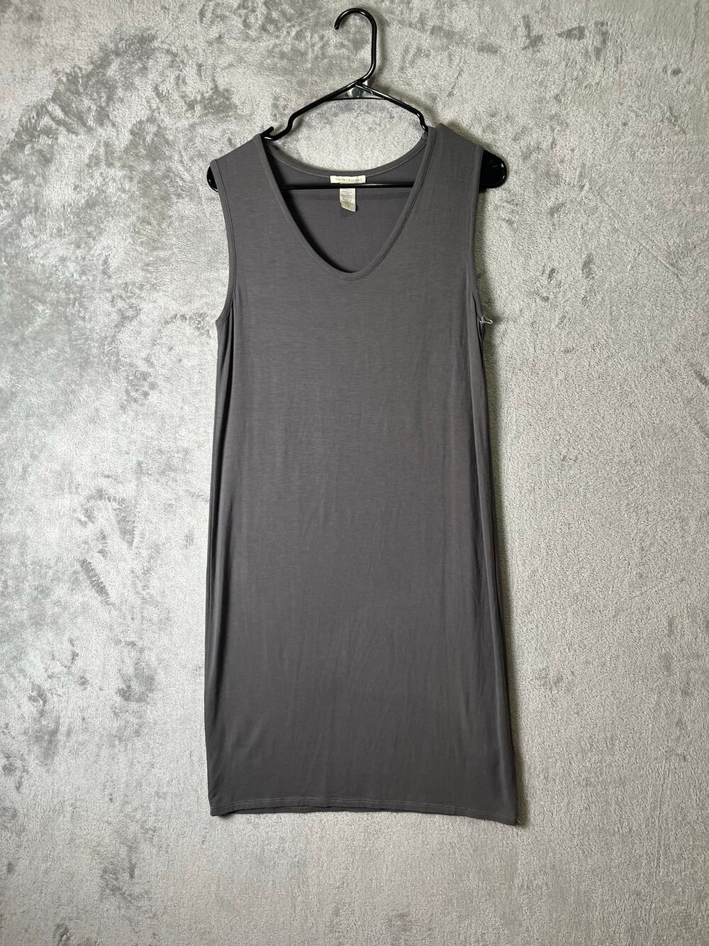White + Warren Soft VNeck Tank Dress Flint Gray Sleeveless Jersey Knit Small New